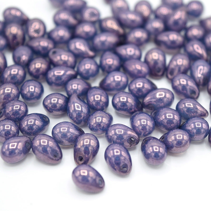 Czech Pressed Glass Drop Beads 7x5mm (60pcs) - Purple / Bronze