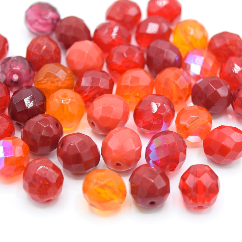 Czech Fire Polished Mix Faceted Glass Round Beads Pick Size -  Red