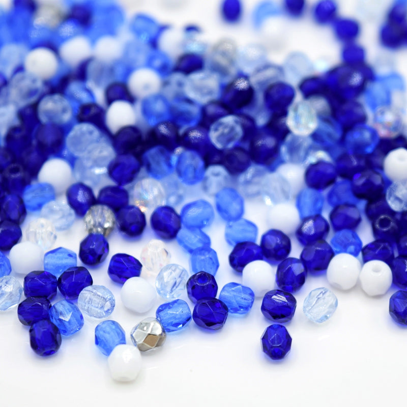 Czech Fire Polished Mix Faceted Glass Round Beads 3mm (120pcs) - Blue