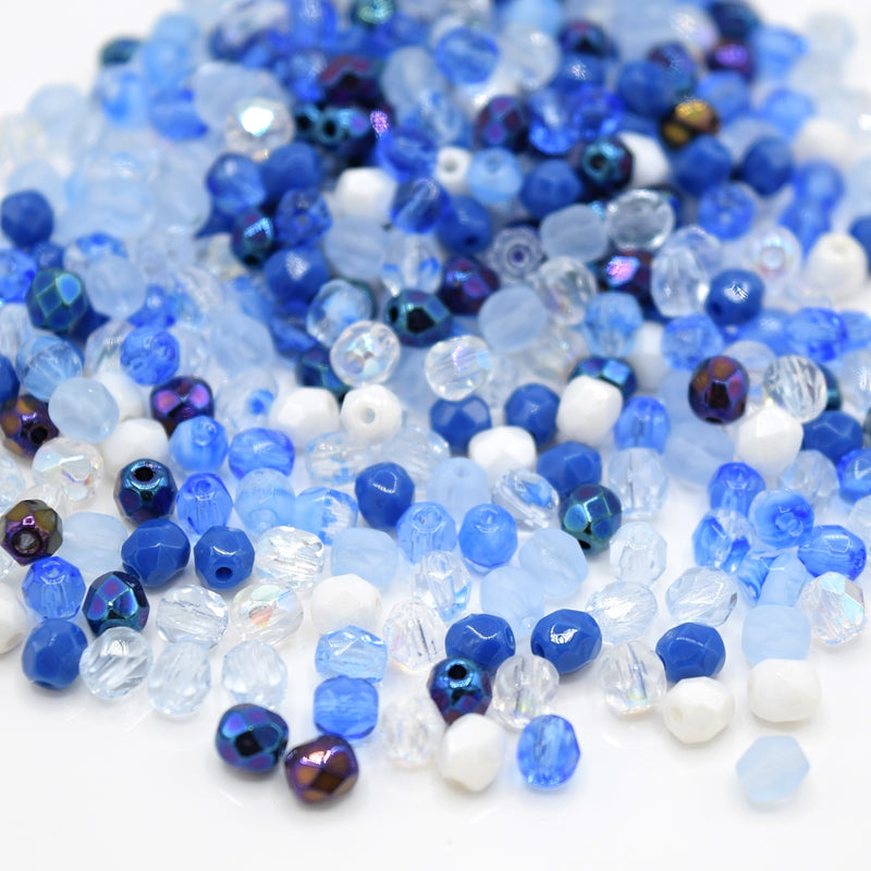 Czech Fire Polished Mix Faceted Glass Round Beads 4mm (120pcs) - Light Blue