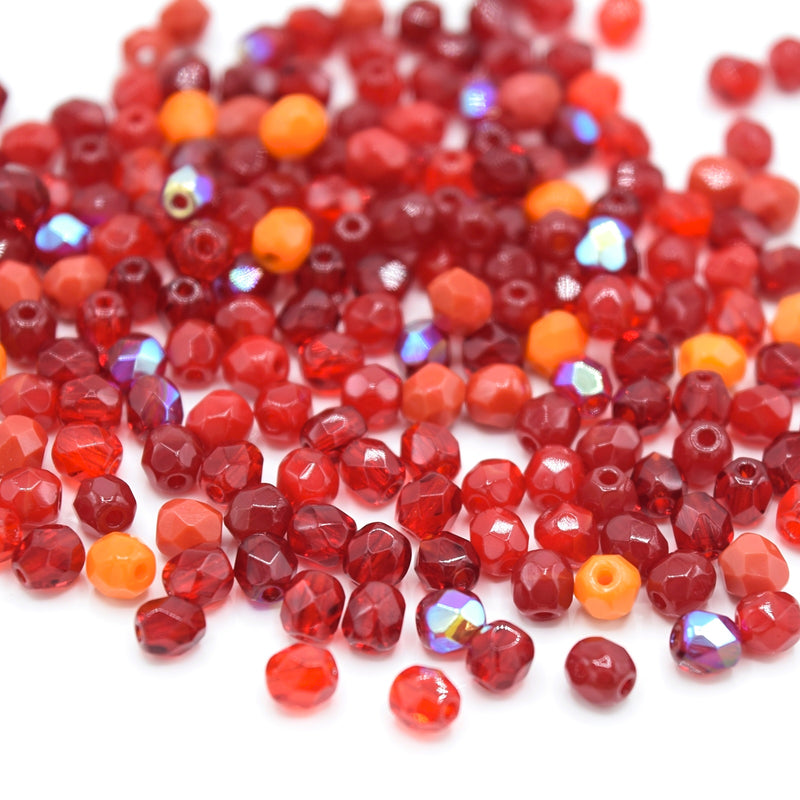 Czech Fire Polished Mix Faceted Glass Round Beads Pick Size -  Red