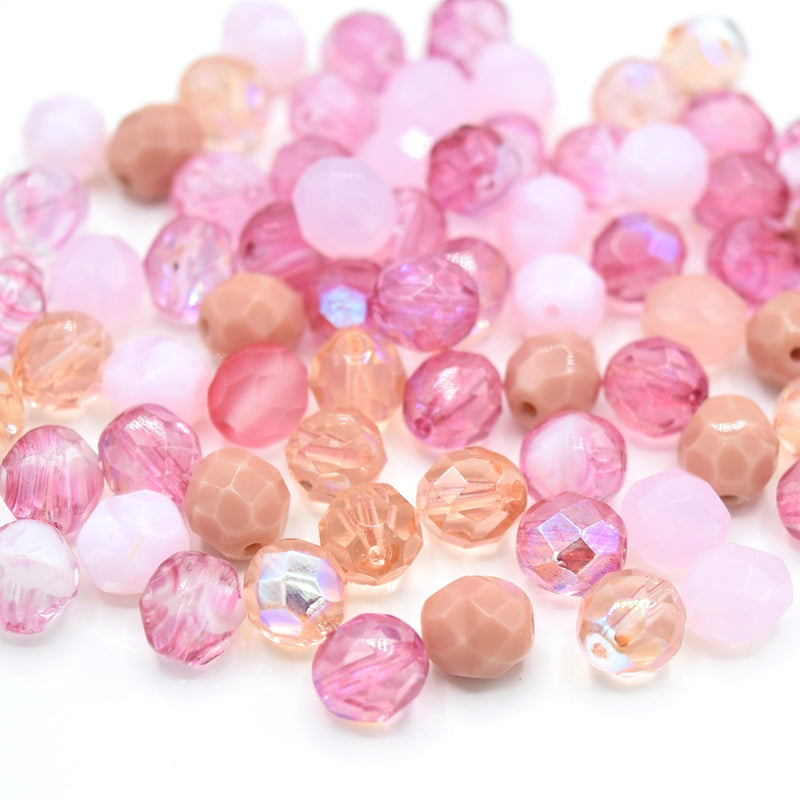 Czech Fire Polished Mix Faceted Glass Round Beads Pick Size -  Pink