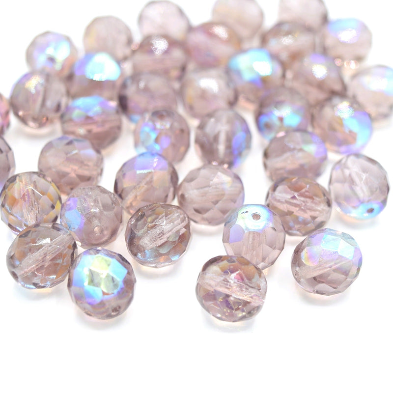 Czech Fire Polished Faceted Glass Round Beads 10mm (15pcs) - Amethyst
