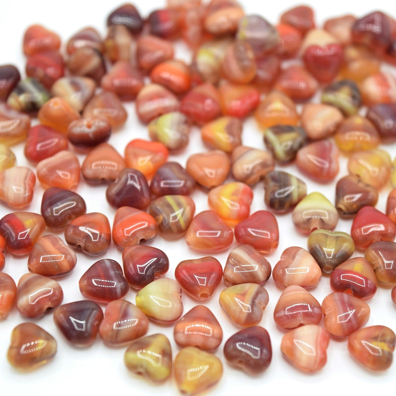Czech Pressed Glass Heart Beads 6x6mm (60pcs) - Orange / Red / Yellow