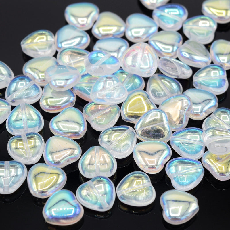 Czech Pressed Glass Heart Beads 10x10mm (30pcs) - Clear AB