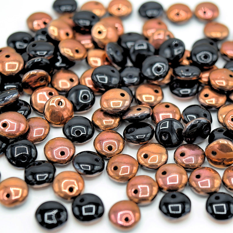 Czech Pressed Glass Lentil Beads 6mm (60pcs) - Black / Bronze