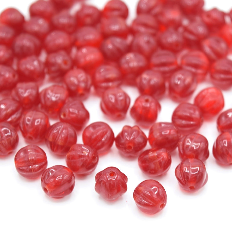 Czech Pressed Glass Melon Beads 6mm (120pcs) - Red