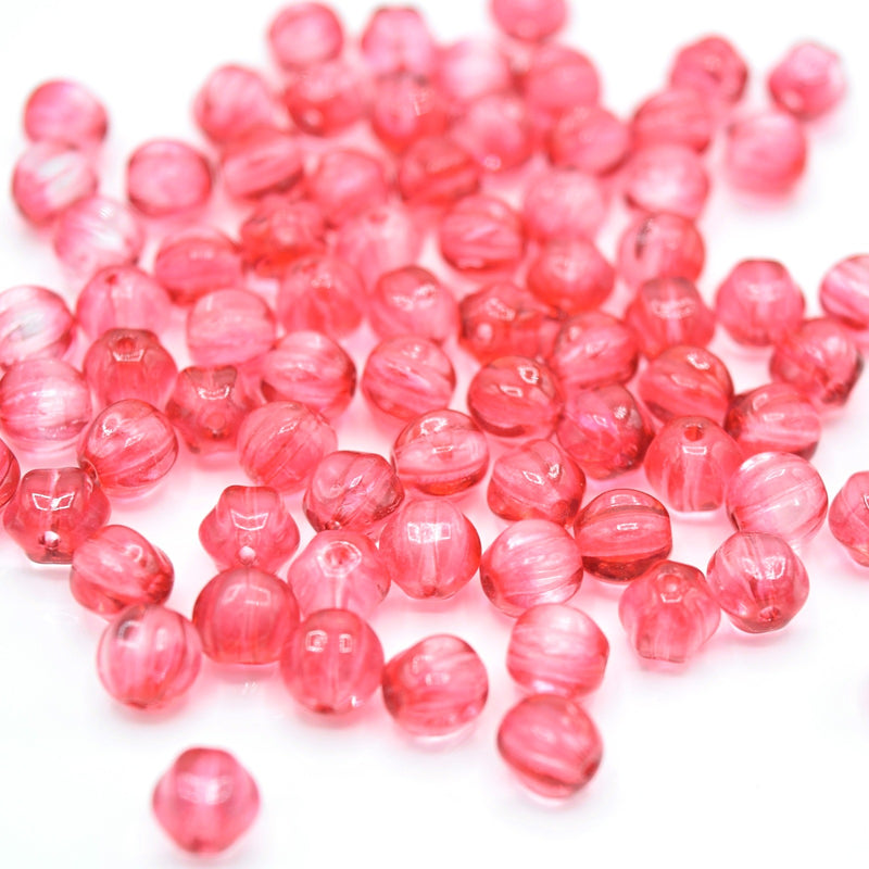 Czech Pressed Glass Melon Beads 6mm, 8mm - Pink