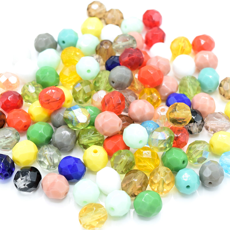 Czech Fire Polished Mix Faceted Glass Round Beads 8mm (30pcs) - Mixed