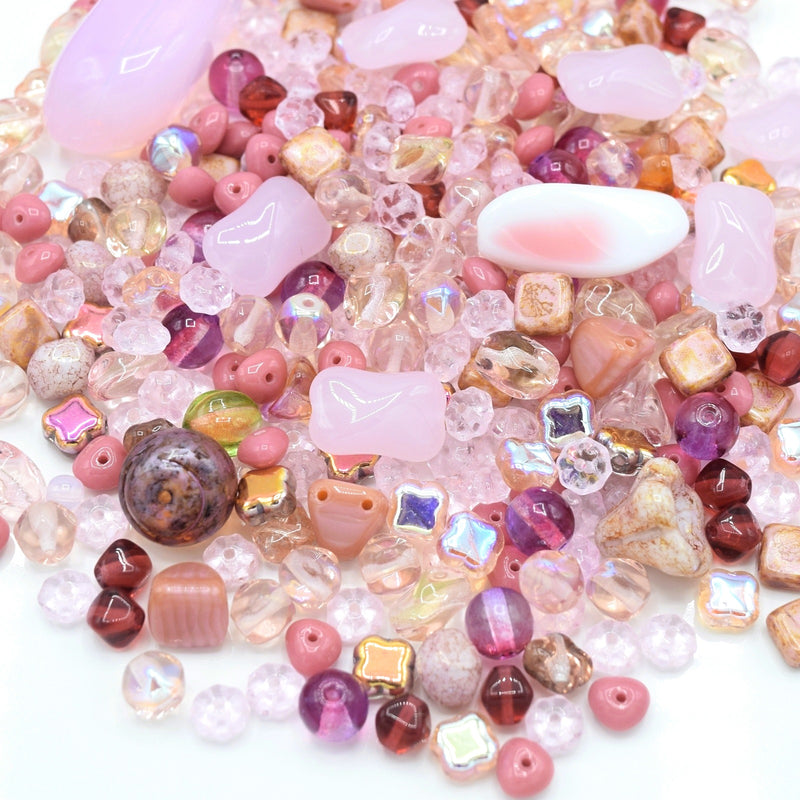 Czech Glass Mixed Beads 100g - Pink