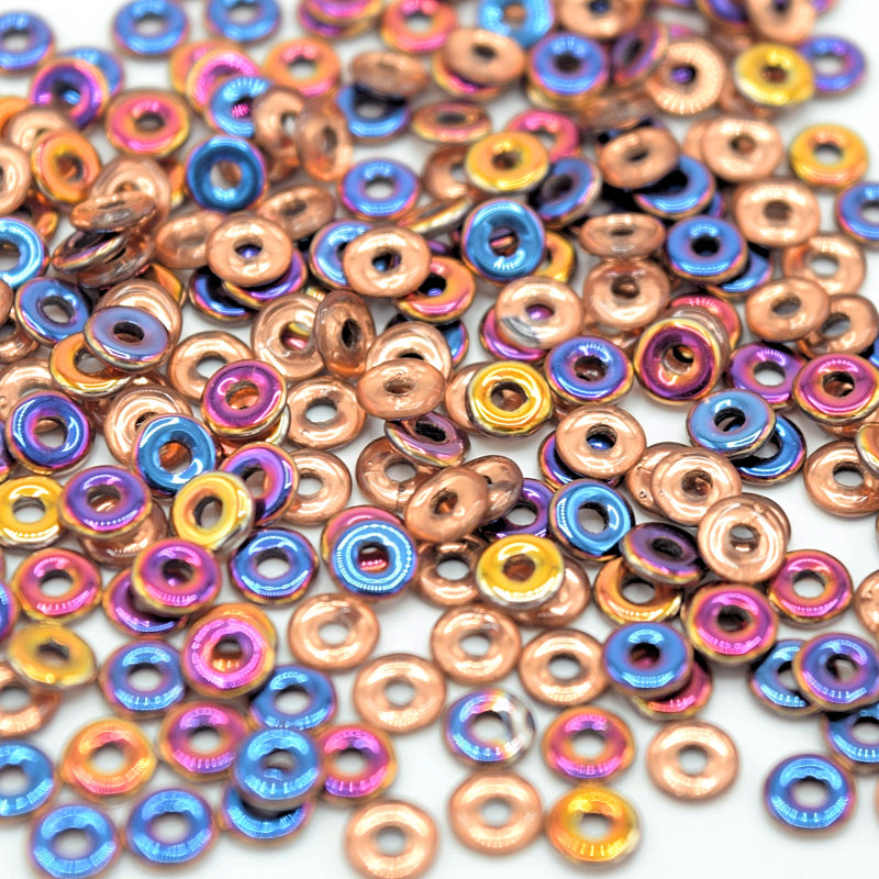 Czech Fire Polished Pressed Glass Round O Beads 4mm (120pcs) - Peach / Pink / Blue