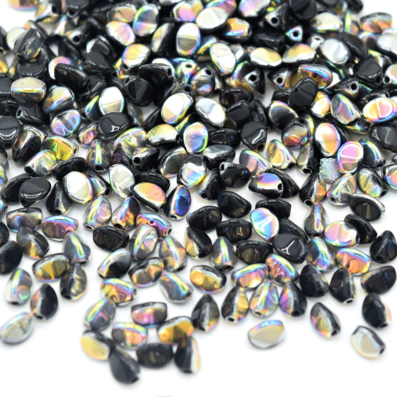 Czech Pressed Glass Pinch Beads 5x3mm (120pcs) - Black / Metallic Vitrail