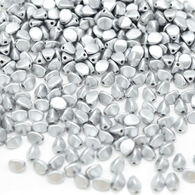 Czech Pressed Glass Pinch Beads 5x3mm (120pcs) - Metallic Silver