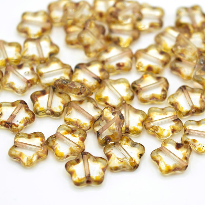 Czech Pressed Glass Star Beads 8mm (40pcs) - Clear / Picasso