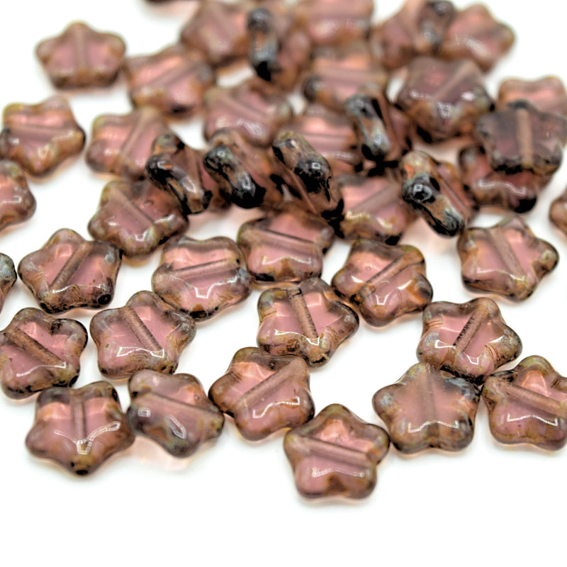 Czech Pressed Glass Star Beads 8mm (40pcs) - Pink / Picasso