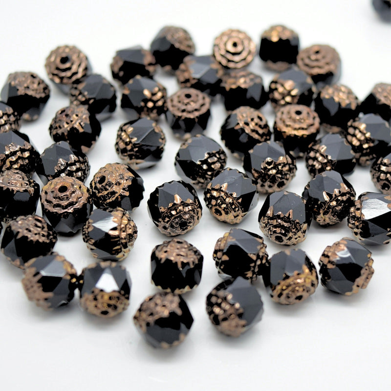 Czech Faceted Pressed Glass Cathedral Round Beads 8mm (30pcs) - Black / Bronze