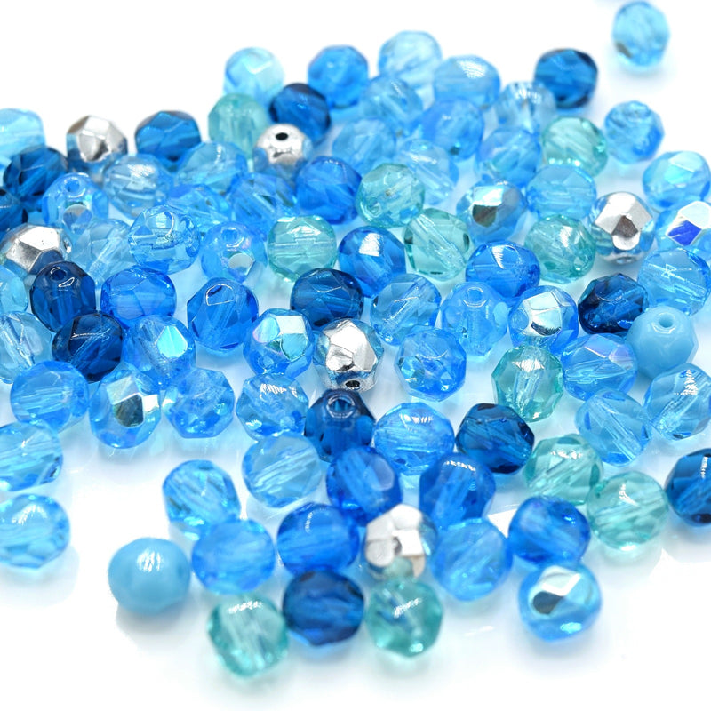 Czech Fire Polished Mix Faceted Glass Round Beads Pick Size - Aquamarine