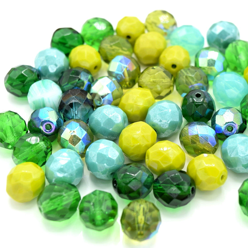 Czech Fire Polished Mix Faceted Glass Round Beads Pick Size - Green