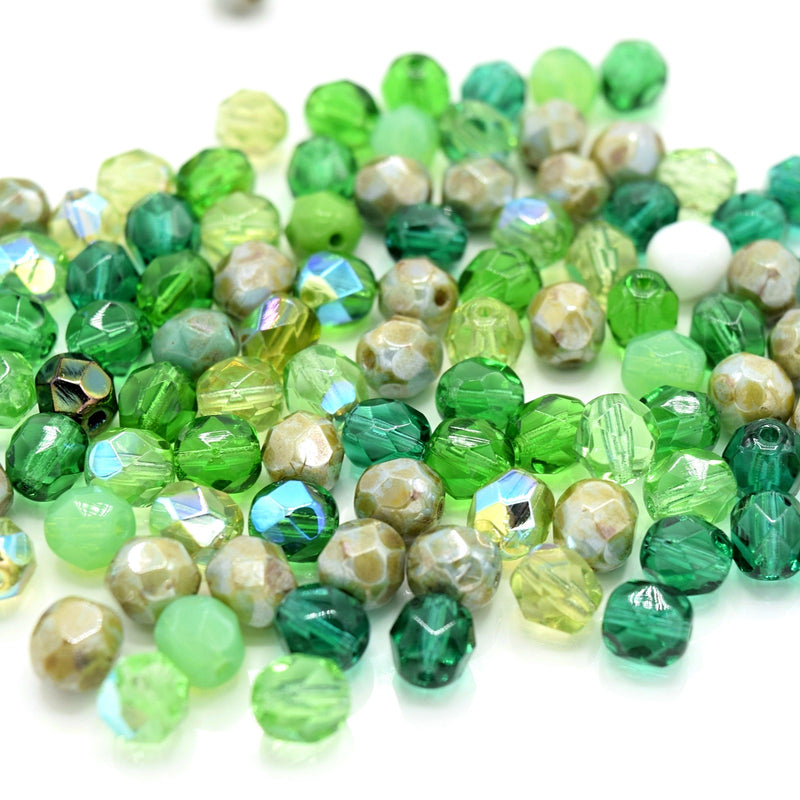 Czech Fire Polished Mix Faceted Glass Round Beads Pick Size - Green