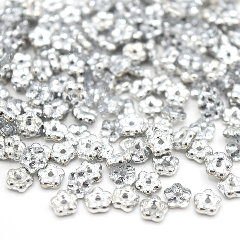 Czech Glass Flower Spacer Beads 5mm (120pcs) - Silver / Clear
