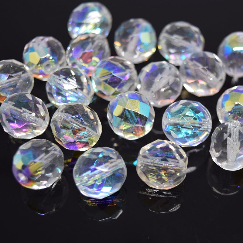 Czech Fire Polished Mix Faceted Glass Round Beads Pick Size - Clear AB