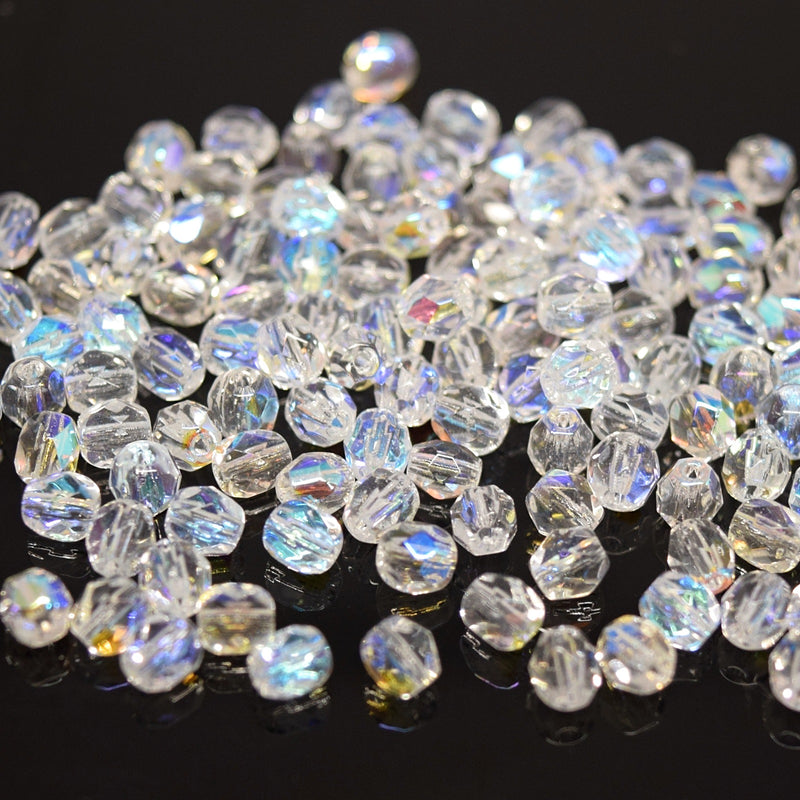 Czech Fire Polished Mix Faceted Glass Round Beads Pick Size - Clear AB