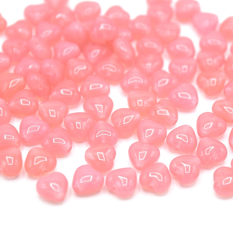 Czech Pressed Glass Heart Beads 6x6mm (60pcs) - Opaque Pink