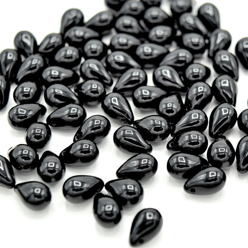 Czech Pressed Glass Drop Beads 6x9mm (60pcs) - Black