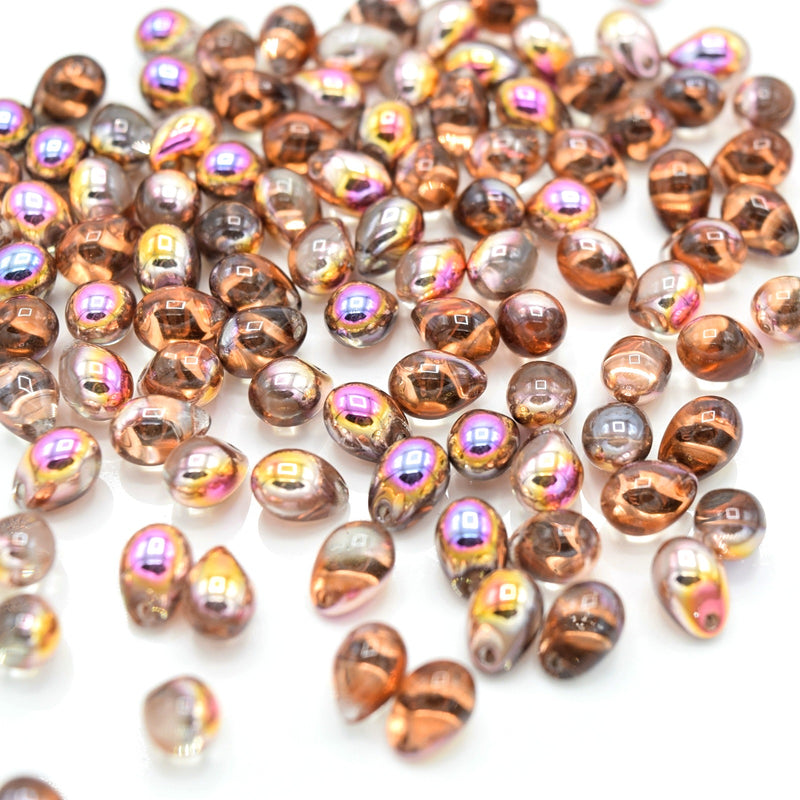 Czech Pressed Glass Drop Beads Pick Size - Grey / Pink / Peach