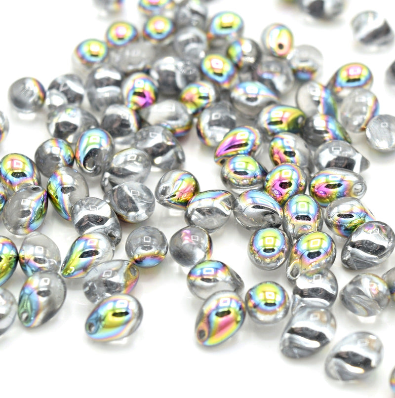Czech Pressed Glass Drop Beads 7x5mm (60pcs) - Silver / Multi