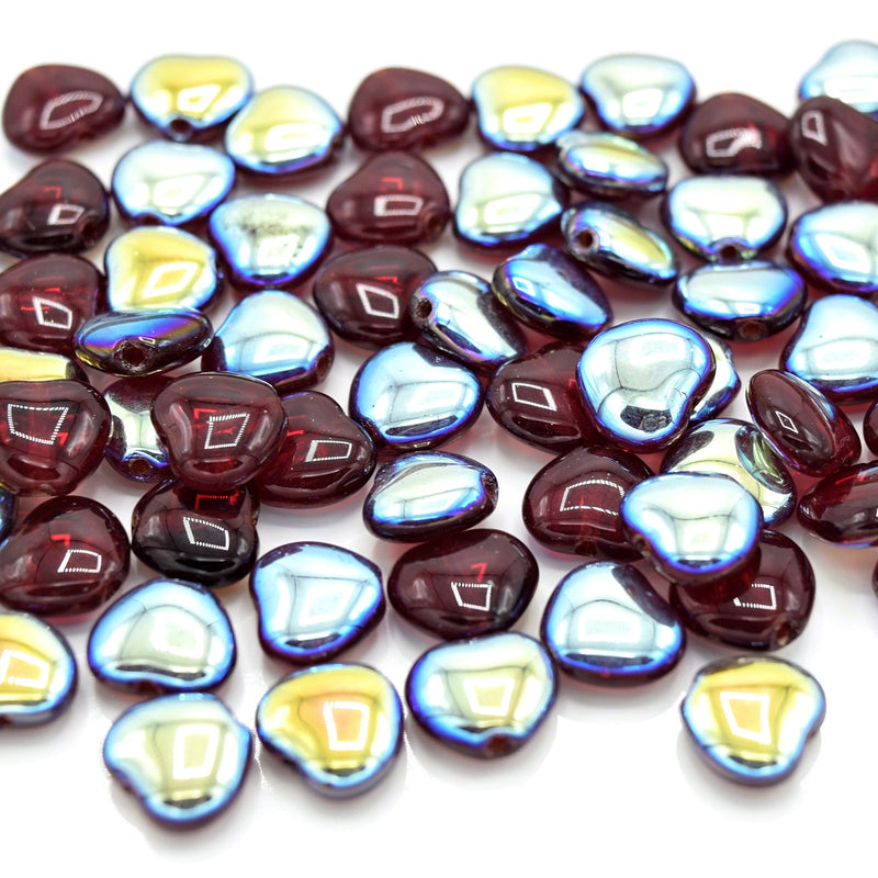 Czech Pressed Glass Heart Beads 8x8mm (60pcs) - Dark Red AB