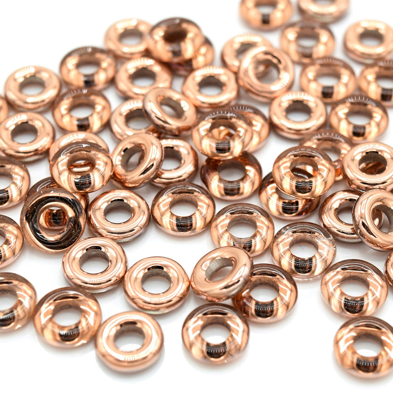Czech Fire Polished Pressed Glass Round O Beads 8mm (60pcs) - Bronze