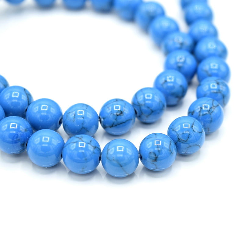 48 x Round 8mm Strand Gemstone Beads - Synthetic Dyed Turquoise Blue