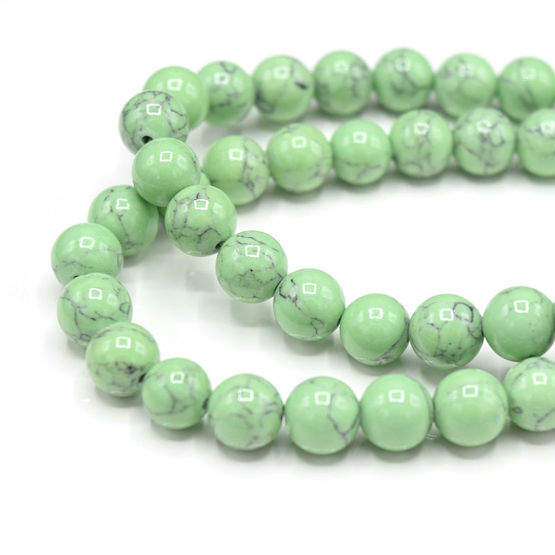 48 x Round 8mm Strand Gemstone Beads - Synthetic Dyed Turquoise Light Green