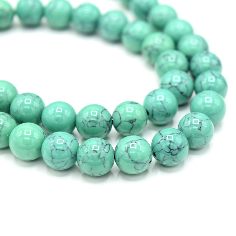 48 x Round 8mm Strand Gemstone Beads - Synthetic Dyed Turquoise Mint