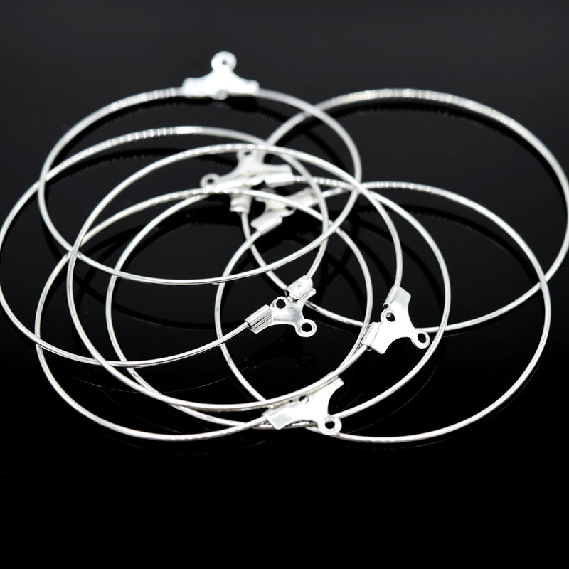 10 Pairs (20PCS) Brass Silver Plated Earring Loop Findings 40mm