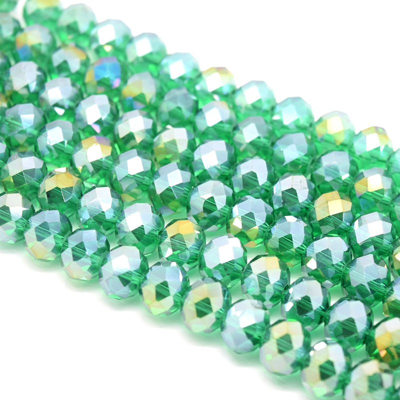 Faceted Rondelle Glass Beads - Emerald Lustre