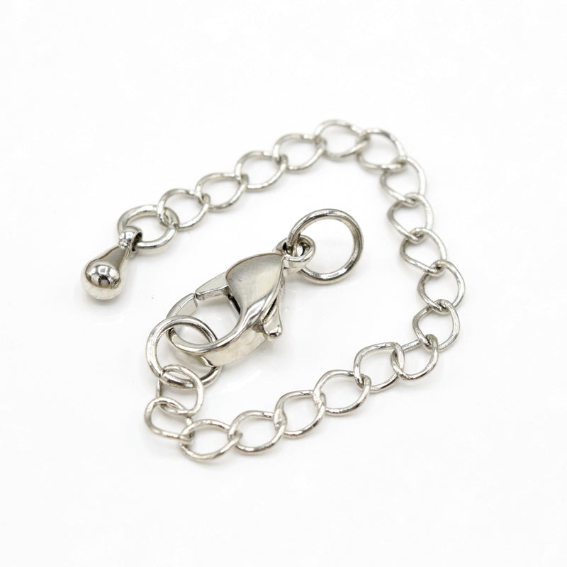 4 x Platinum Plated Brass Cable Extender Chain with Lobster Clasp 70x3mm