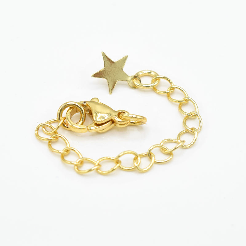 4 x 18k Gold Plated Brass Cable Extender Chain with Lobster Clasp and Star 60x3mm