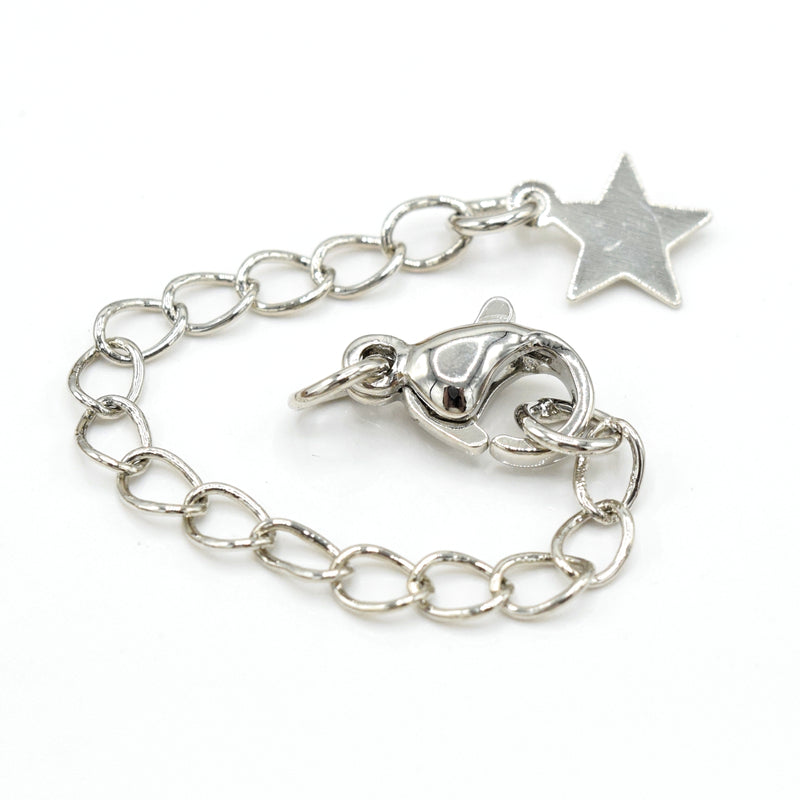 4 x Platinum Plated Brass Cable Extender Chain with Lobster Clasp and Star 60x3mm