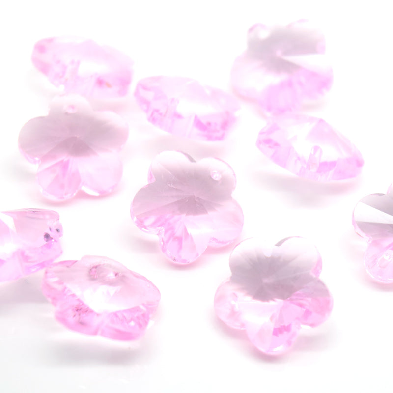 STAR BEADS: 10 x Faceted Glass Flower Pendants 14mm - Pink - Pendants