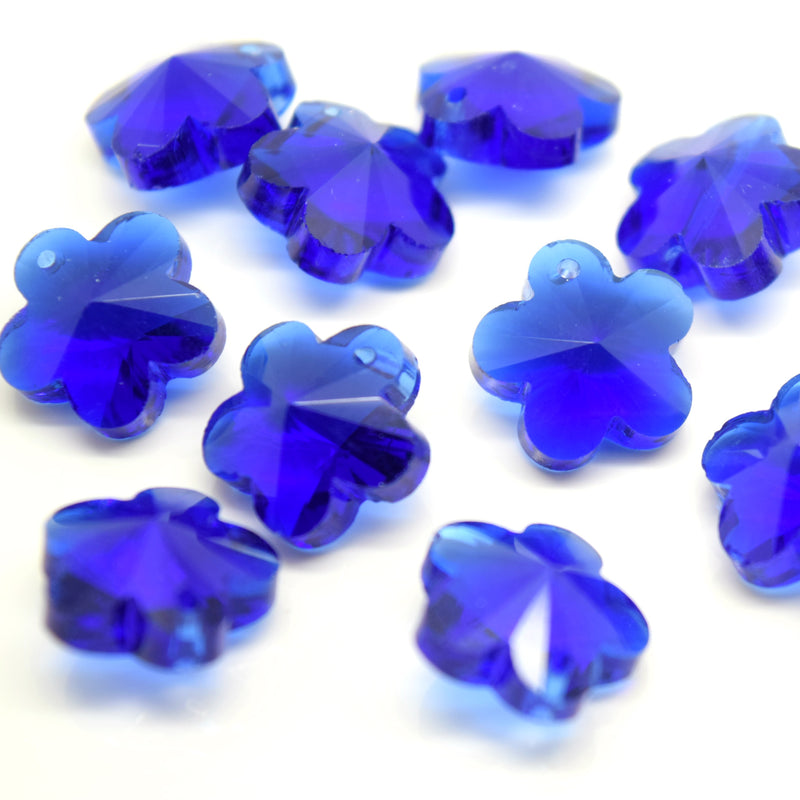 STAR BEADS: 10 x Faceted Glass Flower Pendants 14mm - Royal Blue - Pendants