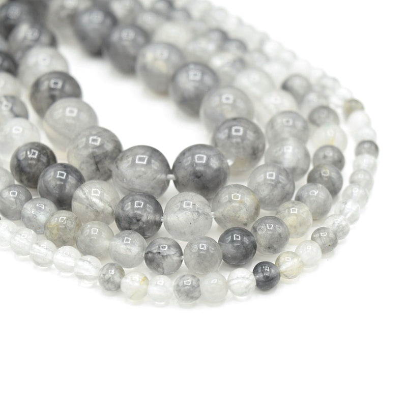 Smooth Round Gemstone Beads - Natural Grey Quartz
