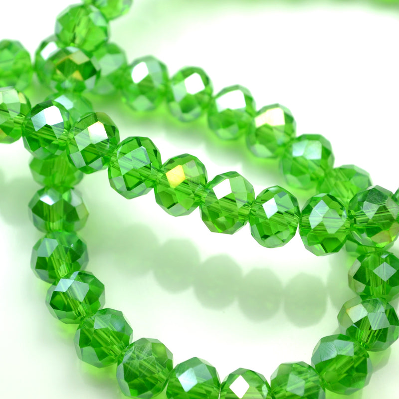 STAR BEADS: FACETED RONDELLE GLASS BEADS - FERN GREEN LUSTRE - Rondelle Beads