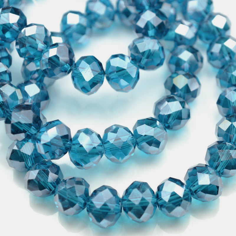 STAR BEADS: FACETED RONDELLE GLASS BEADS - TURQUOISE LUSTRE - Rondelle Beads