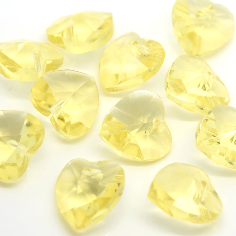STAR BEADS: 10 x Faceted Glass Heart Pendants 14mm - Jonquil - Pendants