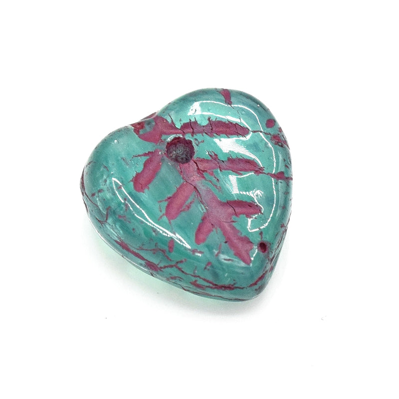 Czech Pressed Glass Leaf Beads 9mm (50pcs) - Turquoise / Pink
