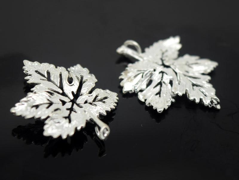 STAR BEADS: 2 x Silver Brass Leaf Connectors 24x27mm 1/1 Loops - Jewellery Findings
