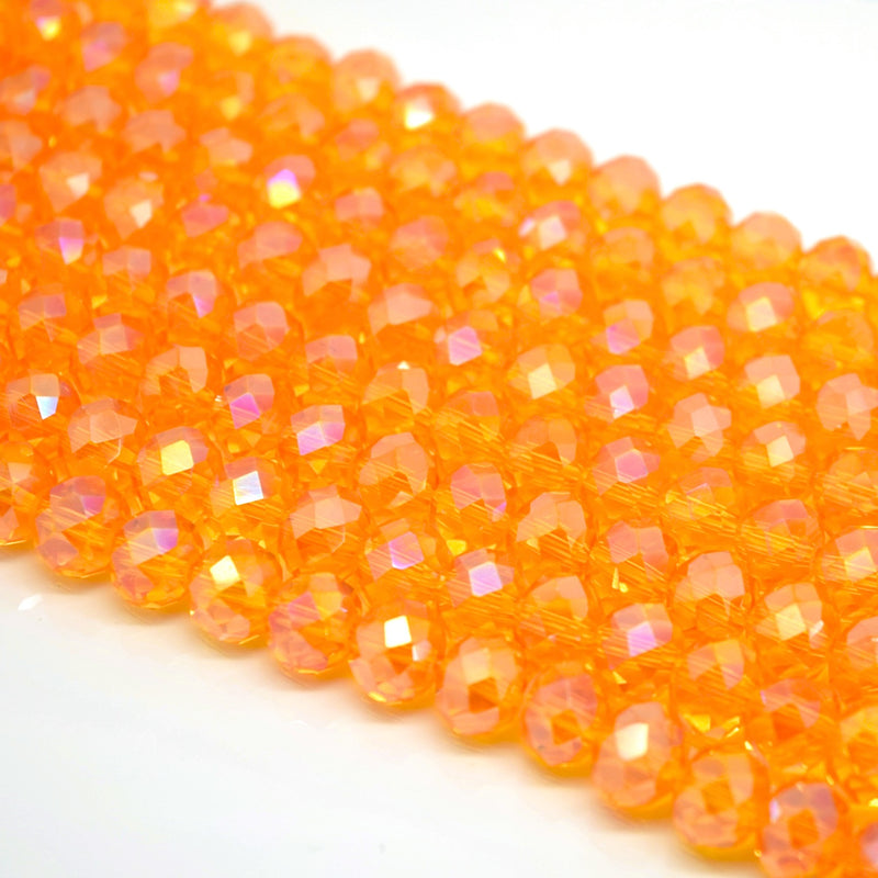 Faceted Rondelle Glass Beads - Light Orange AB