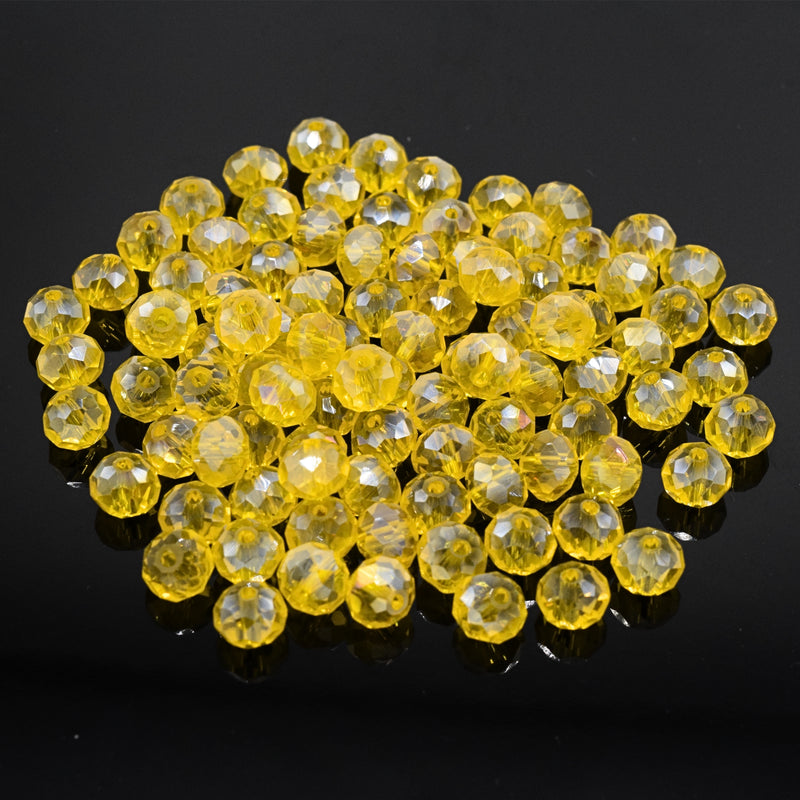 Faceted Rondelle Glass Beads - Light Orange / Yellow Lustre/AB